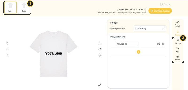 The Nerds designer with the Front and Back views and the tools highlighted