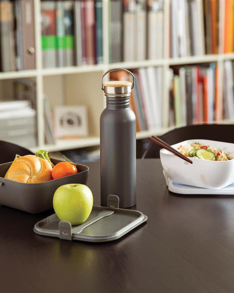 Modern Stainless Steel Bottle with Bamboo Lid
